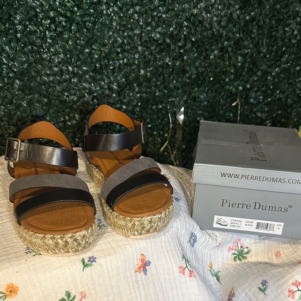 🇺🇸 Sale Pierre Dumas Black and Gray Woven Sandals